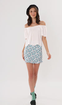 ELIANA Buttoned Flutter-Sleeve Top (White)