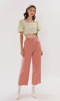 SASHA Tweed Puff-Sleeve Crop Top (Yellow)