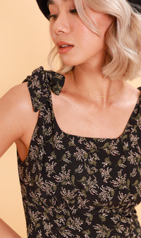 LUCINDA Tie-Strap Mermaid Midi Dress (Black)