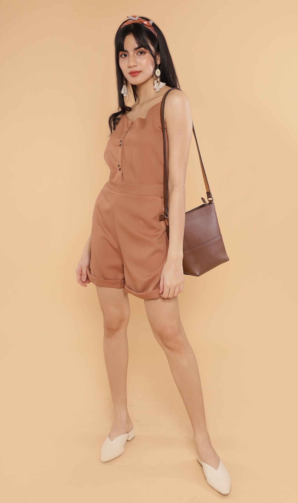 RHETT Spaghetti-Strap Romper (Mocha)