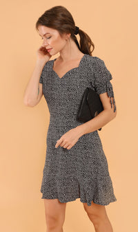 AMAYA Tie-Sleeve Printed Dress (Black)