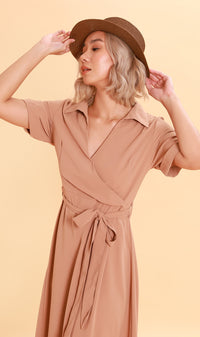 BEATRIX Collared Surplice Dress (Nude)