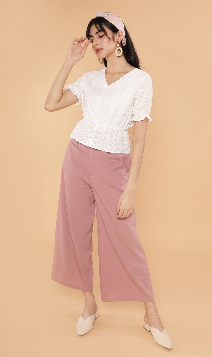 CYRA Embroidered Peplum Top (White)