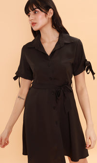 PEYTON Belted Button-Down Dress (Black)
