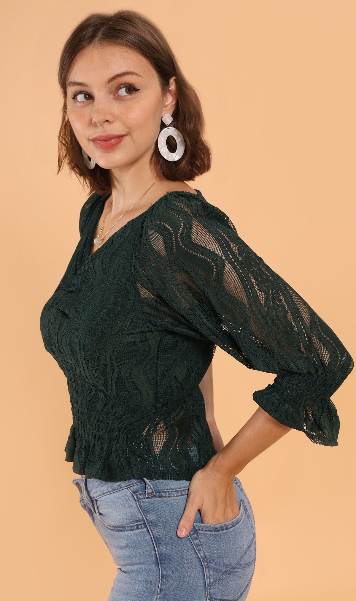 ADALEE 2-way Smocked Lace Top (Emerald)