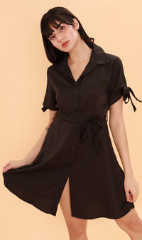 PEYTON Belted Button-Down Dress (Black)