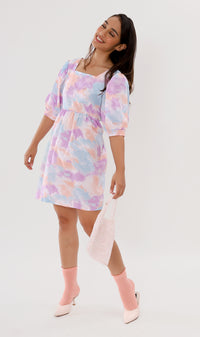 EFFIE Pastel Puff-Sleeve Dress (Purple)