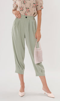 EZRA High-Waisted Pleated Tailored Trousers (Sage)