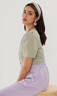 CHANTAL Buttoned Square-Neck Top (Avocado)