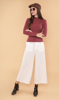 ROUX Mock-Neck Long-Sleeve Knit Top (Dusty Red)