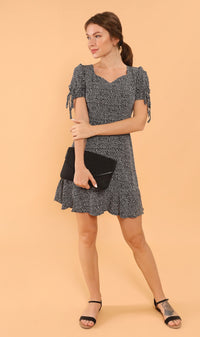 AMAYA Tie-Sleeve Printed Dress (Black)