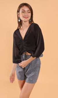 CARLI Ruched Sheer Top (Black)