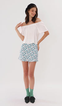 ELIANA Buttoned Flutter-Sleeve Top (White)