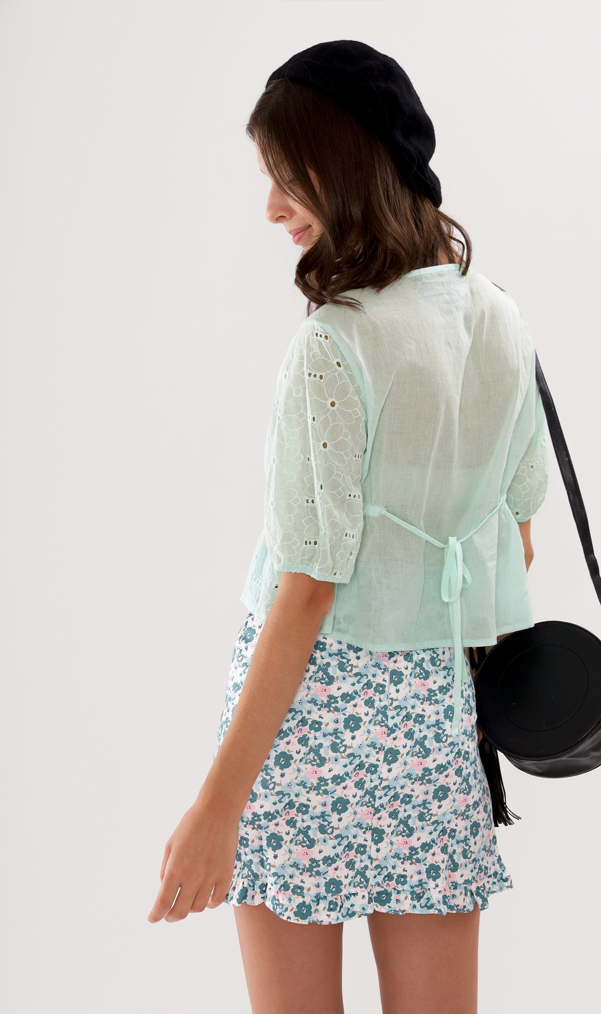 MICAELA Buttoned Eyelet Peplum Top (Mint)