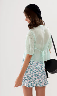 MICAELA Buttoned Eyelet Peplum Top (Mint)