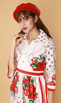 QUINCE Long-Sleeve Collared Dress (Pink)