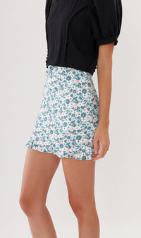 ZOLA Ruffled-Hem Floral Skirt (Green)