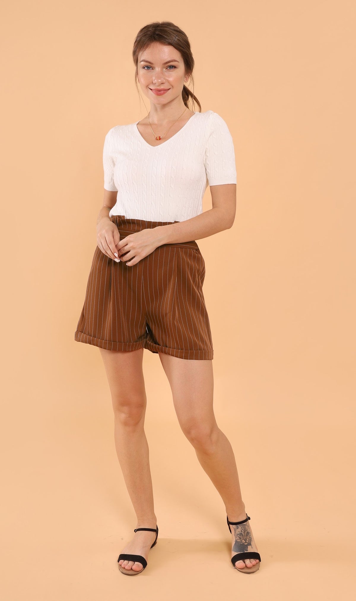 SIMONE Striped Bermuda Shorts (Russet Brown)