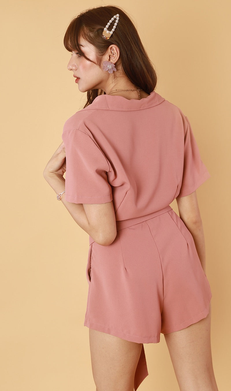 CLEMENTINE Belted Romper (Dusty Pink)