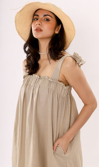 ADELYN Tie-Strap Maxi Dress (Oat)