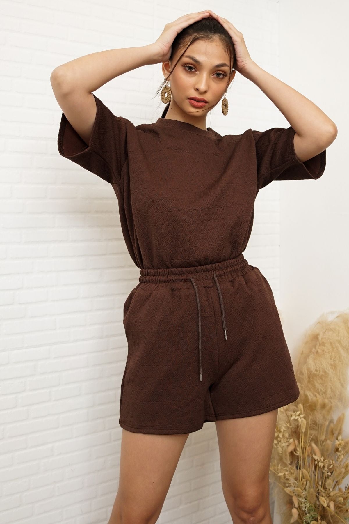 CALLIE Crew-Neck Top & Shorts Co-ord (Chocolate Brown)