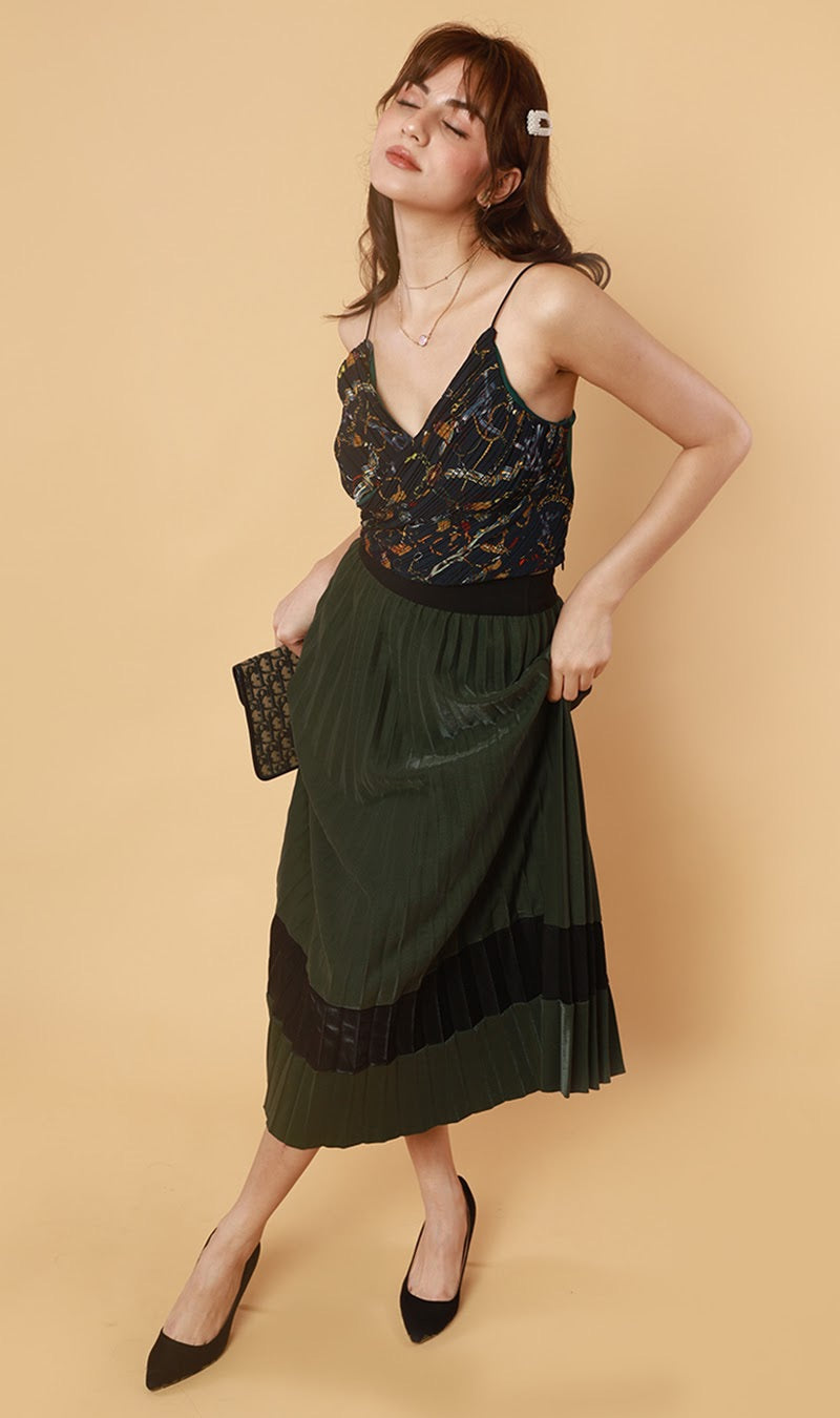MERLOT Pleated Midi Skirt (Moss)