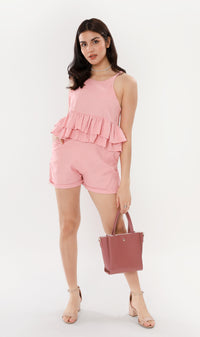 ADRIEL Halter-Neck Linen Co-ord (Pink)