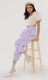 SASHA Tweed Puff-Sleeve Crop Top (Oat)