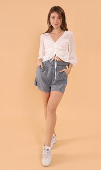 CARLI Ruched Sheer Top (White)