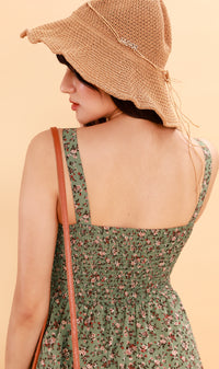 CRESSIDA Floral Lace-Up Midi Dress (Pistachio)