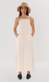 ZADIE Linen Slip Midi Dress (Cream)