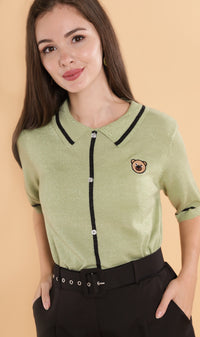 CASS Bear-Patch Knit Polo (Green)