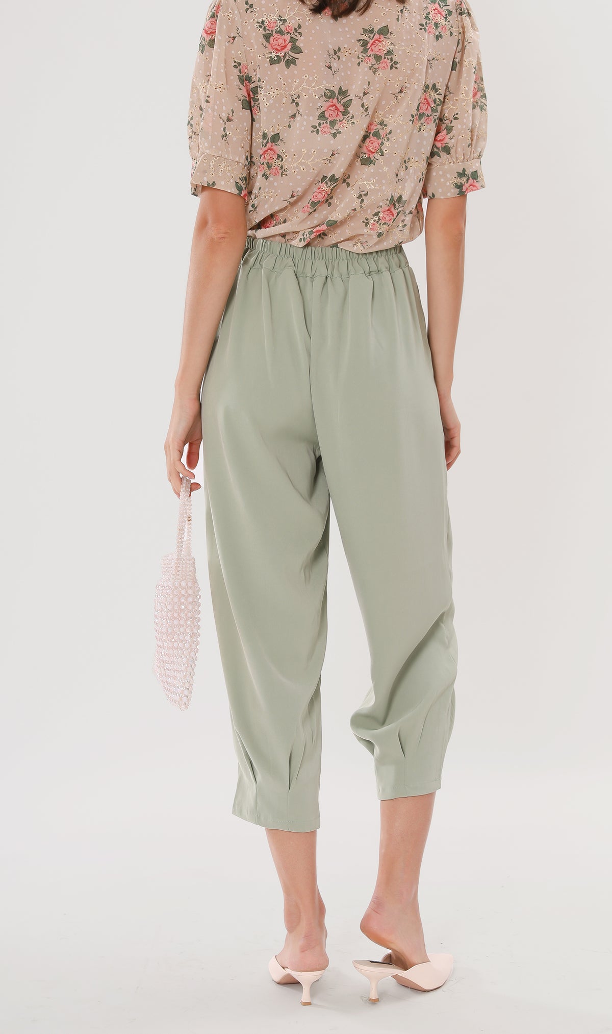 EZRA High-Waisted Pleated Tailored Trousers (Sage)