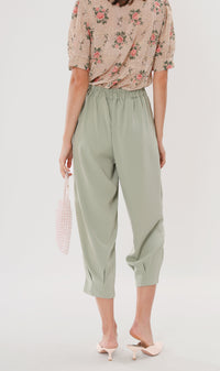 EZRA High-Waisted Pleated Tailored Trousers (Sage)