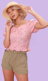 PENELOPE Sweetheart-Neck Puff-Sleeve Top (Pink)