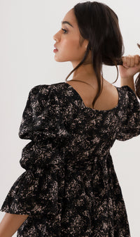 VALERIE Tiered-Sleeve Floral Dress (Black)