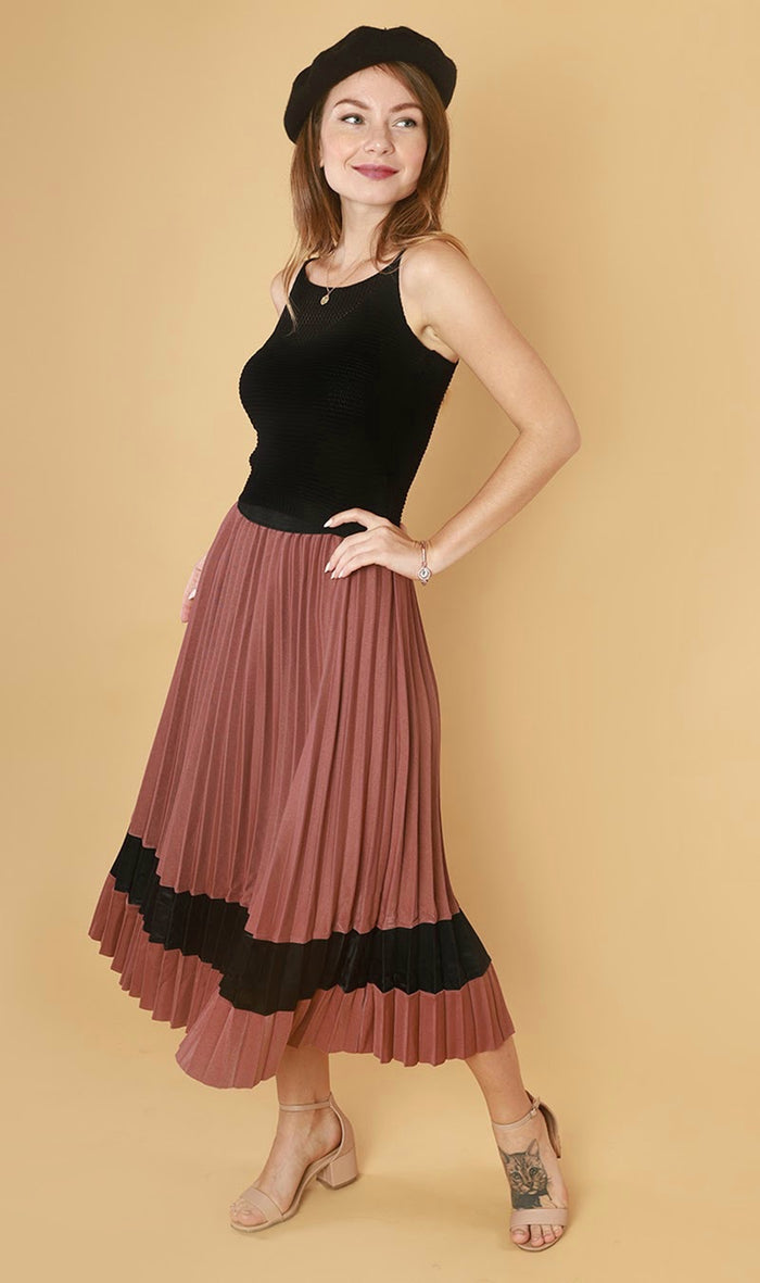 MERLOT Pleated Midi Skirt (Mauve Pink)