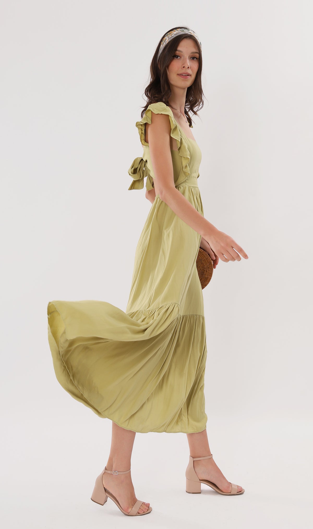 CAMDEN Ruffled-Sleeve Maxi Dress (Lime)