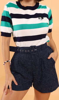 LUCILLE Tweed Belted Shorts (Dark Blue)