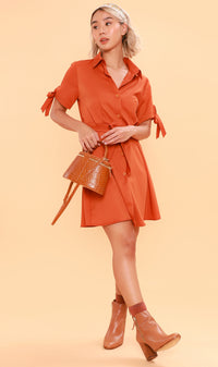 PEYTON Belted Button-Down Dress (Carrot)