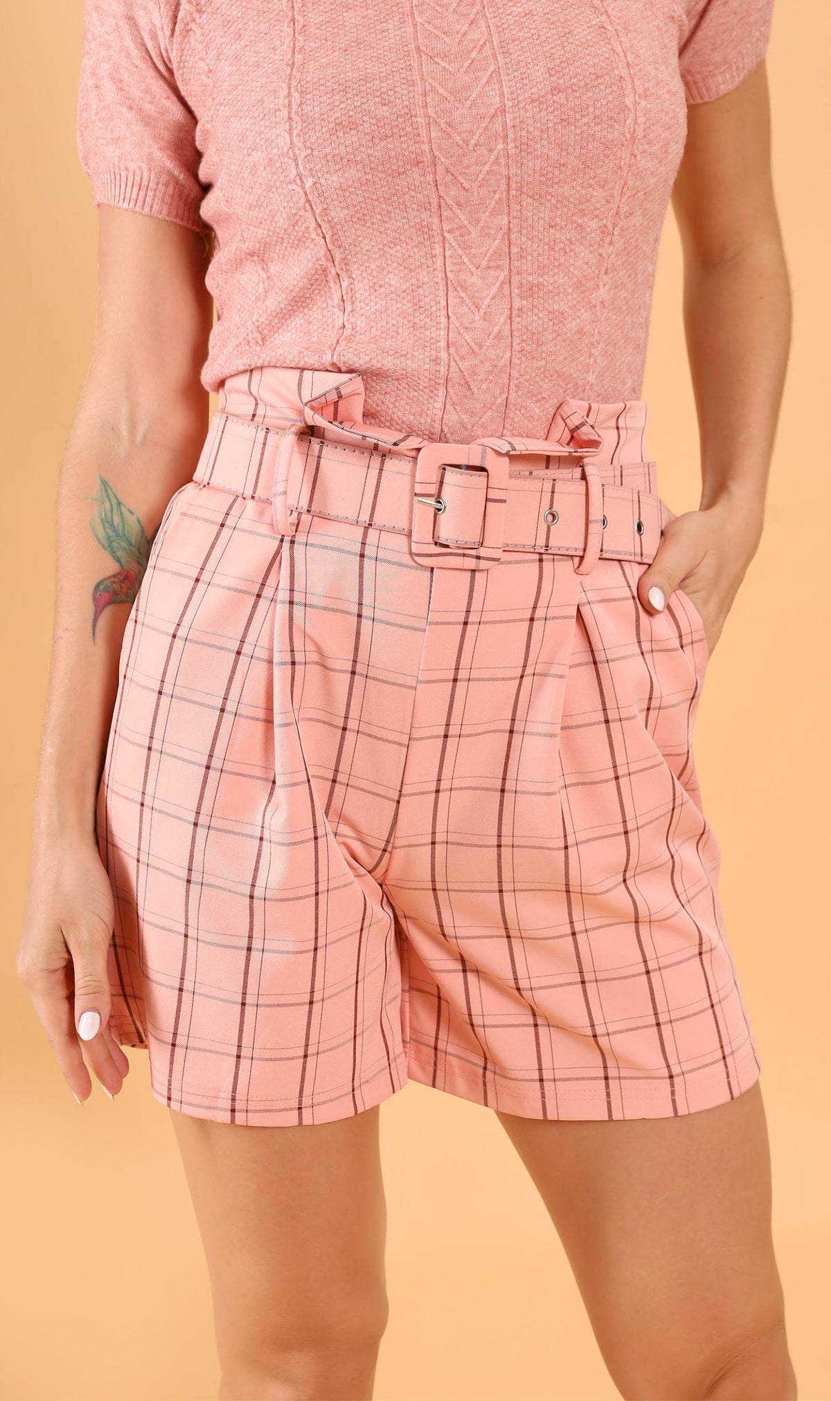 FRANKIE Belted Bermuda Shorts (Pink)
