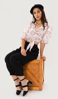 DEVIKA Tie-Waist Puff Sleeve Top (Blush)