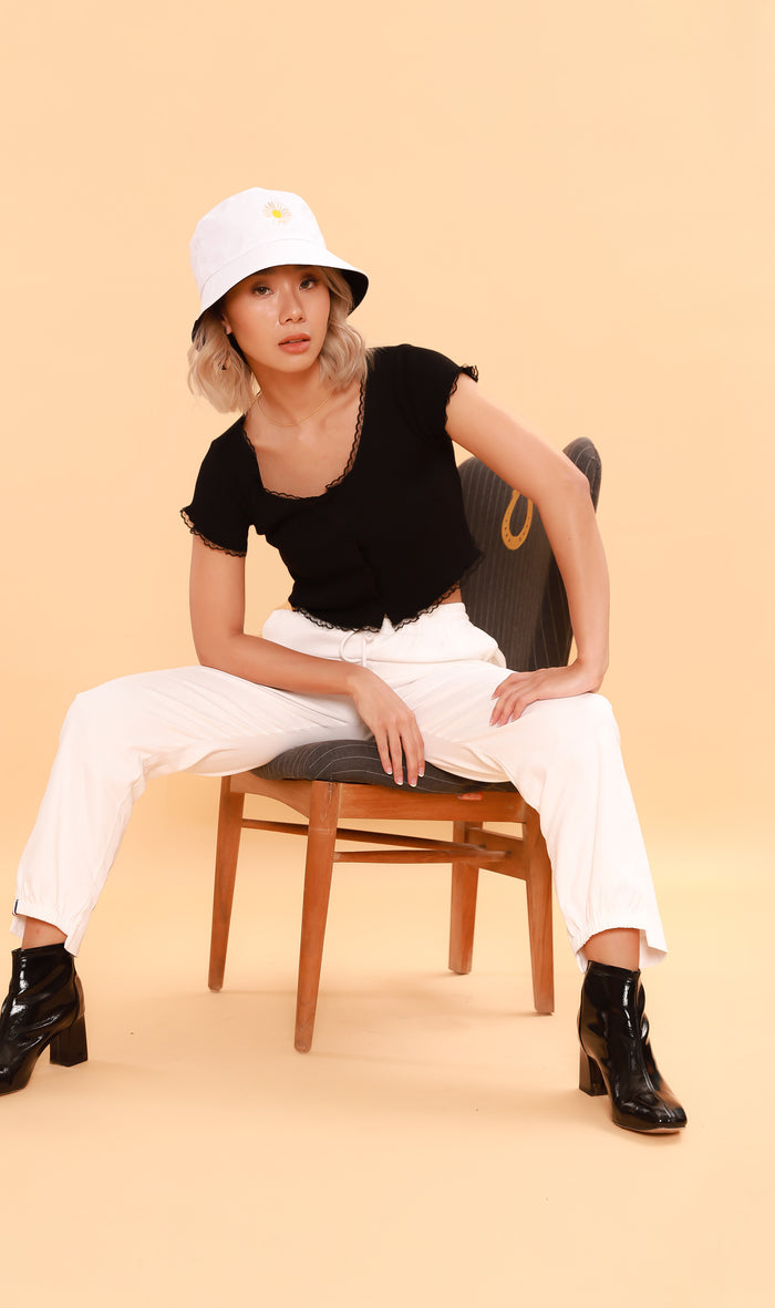 ABBY Lace-Trimmed Knit Crop Top (Black)