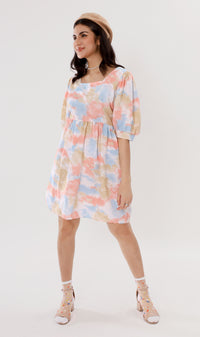 EFFIE Pastel Puff-Sleeve Dress (Peach)