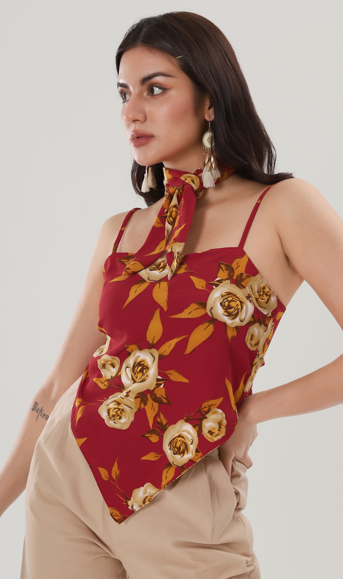 ZAYLEE Tie-Back Floral Cami w/ Scarf (Red)