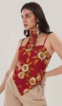 ZAYLEE Tie-Back Floral Cami w/ Scarf (Red)