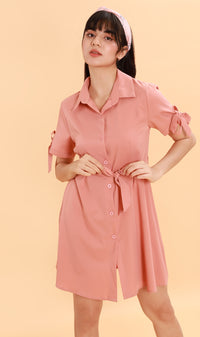 PEYTON Belted Button-Down Dress (Pink)
