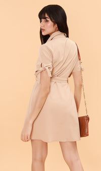 PEYTON Belted Button-Down Dress (Latte)