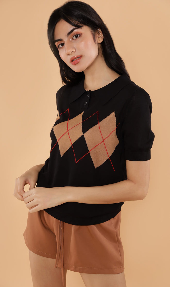 NYM Argyle Knit Polo (Black)