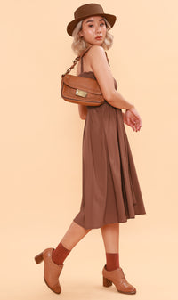 GENEVIEVE Smocked Midi Dress (Chocolate)